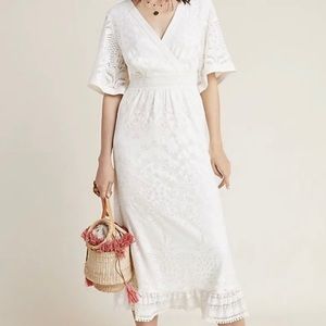 🛑SOLD🛑Farm Rio Anthropologie Devore V-Neck Maxi Dress Ivory Size Medium NWT